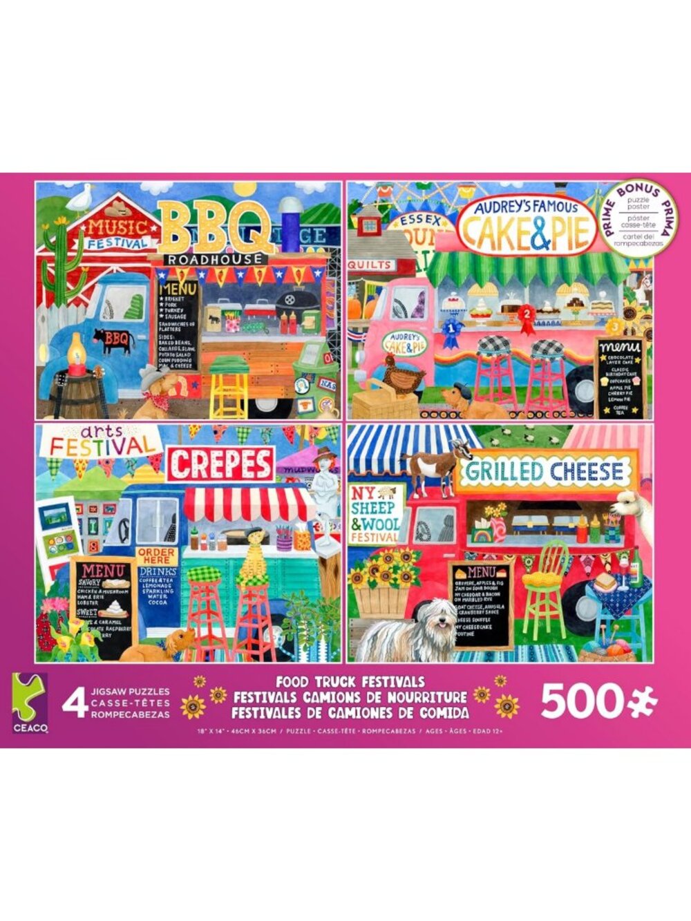 Colorful 4-in-1 Food Truck Jigsaw Puzzles - 500 Pieces Each, Precision-Cut Fun!
